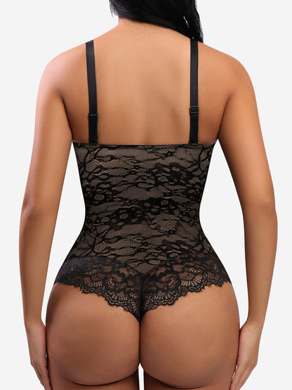 LaceLux™ hel bodysuit med blonder med V-hals